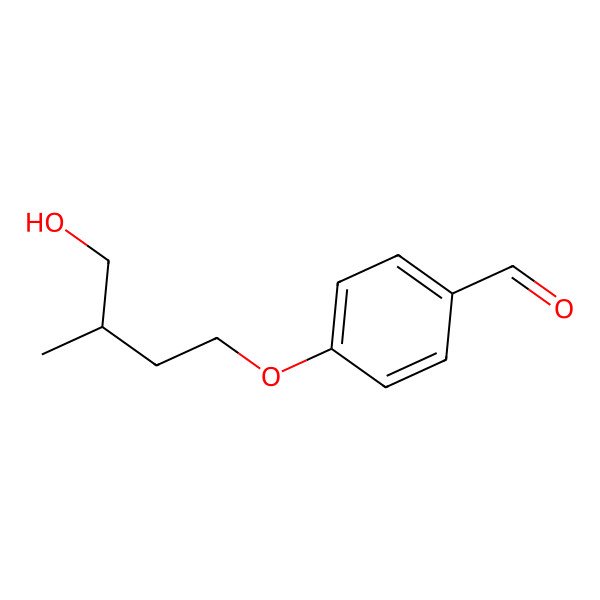 2D Structure of 4-[(3S)-4-hydroxy-3-methylbutoxy]benzaldehyde