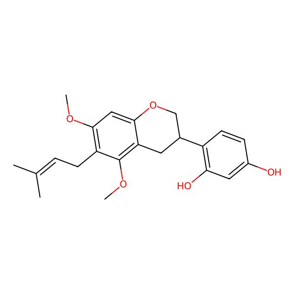 2D Structure of 4-[(3S)-5,7-dimethoxy-6-(3-methylbut-2-enyl)-3,4-dihydro-2H-chromen-3-yl]benzene-1,3-diol