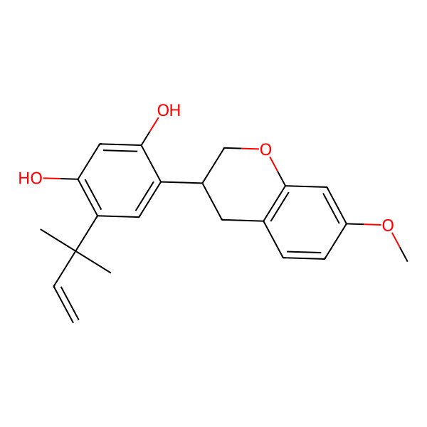 2D Structure of 4-[(3S)-7-methoxy-3,4-dihydro-2H-chromen-3-yl]-6-(2-methylbut-3-en-2-yl)benzene-1,3-diol