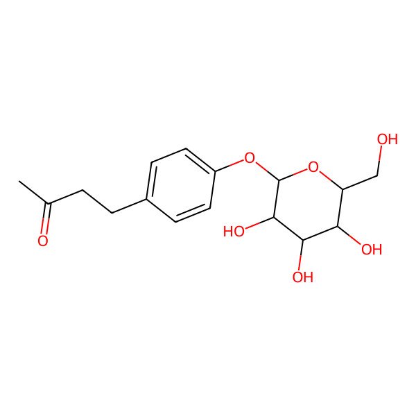 2D Structure of 4-[4-[(2S,3R,4R,5S,6R)-3,4,5-trihydroxy-6-(hydroxymethyl)oxan-2-yl]oxyphenyl]butan-2-one
