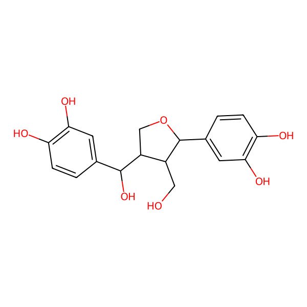 2D Structure of 4-[4-[(3,4-Dihydroxyphenyl)-hydroxymethyl]-3-(hydroxymethyl)oxolan-2-yl]benzene-1,2-diol