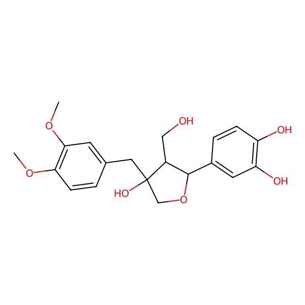 2D Structure of 4-[4-[(3,4-Dimethoxyphenyl)methyl]-4-hydroxy-3-(hydroxymethyl)oxolan-2-yl]benzene-1,2-diol