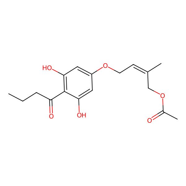 2D Structure of [4-(4-Butanoyl-3,5-dihydroxyphenoxy)-2-methylbut-2-enyl] acetate
