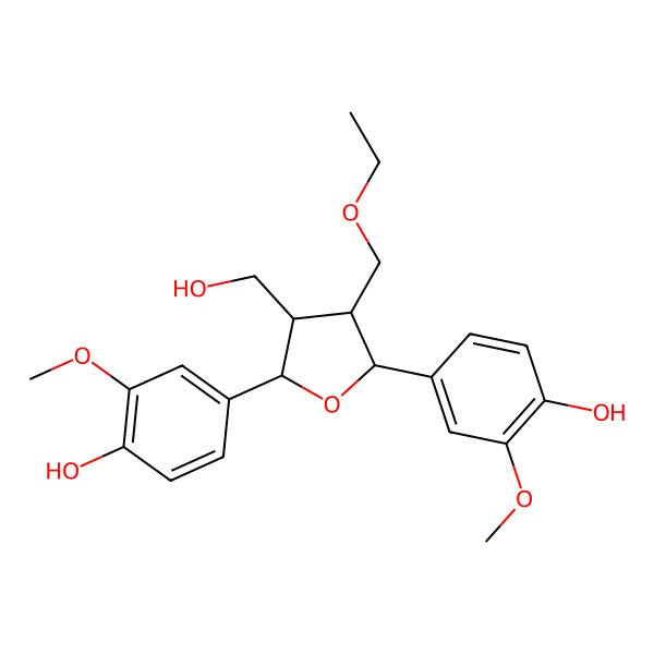 2D Structure of 4-[4-(Ethoxymethyl)-5-(4-hydroxy-3-methoxyphenyl)-3-(hydroxymethyl)oxolan-2-yl]-2-methoxyphenol
