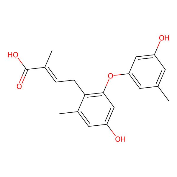 2D Structure of 4-[4-Hydroxy-2-(3-hydroxy-5-methylphenoxy)-6-methylphenyl]-2-methylbut-2-enoic acid