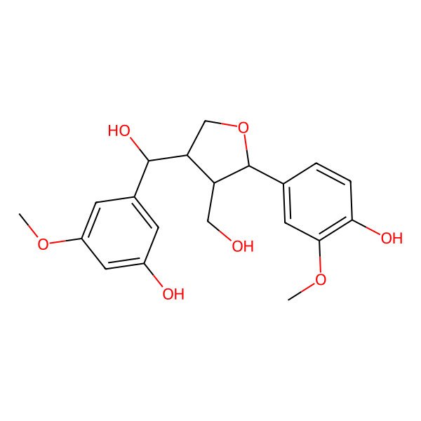 2D Structure of 4-[4-[Hydroxy-(3-hydroxy-5-methoxyphenyl)methyl]-3-(hydroxymethyl)oxolan-2-yl]-2-methoxyphenol