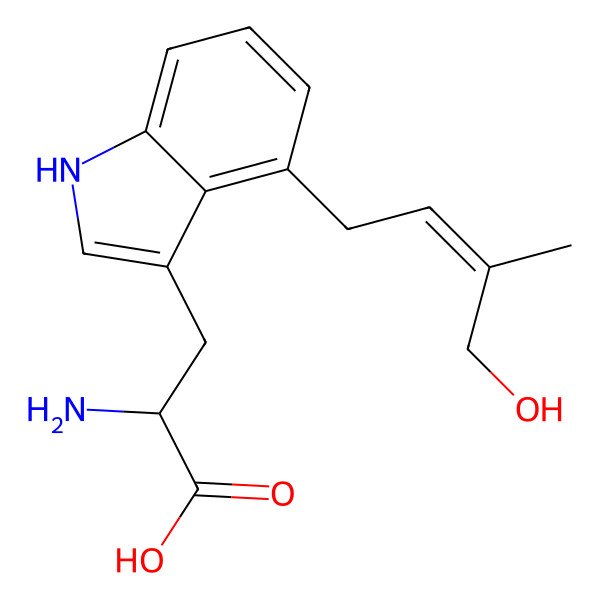 2D Structure of 4-(4-Hydroxy-3-methyl-2-butenyl)tryptophan, (Z)-