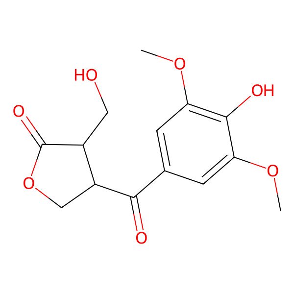 2D Structure of 4-(4-Hydroxy-3,5-dimethoxybenzoyl)-3-(hydroxymethyl)oxolan-2-one