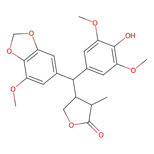 2D Structure of 4-[(4-Hydroxy-3,5-dimethoxyphenyl)-(7-methoxy-1,3-benzodioxol-5-yl)methyl]-3-methyloxolan-2-one