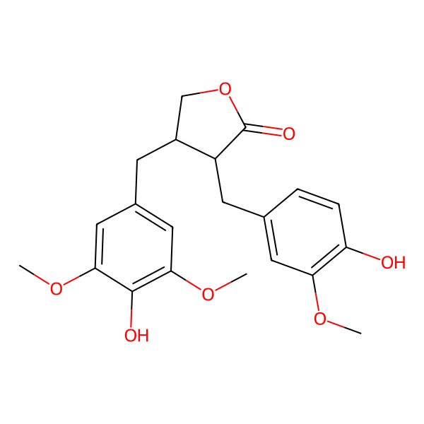 2D Structure of 4-[(4-Hydroxy-3,5-dimethoxyphenyl)methyl]-3-[(4-hydroxy-3-methoxyphenyl)methyl]oxolan-2-one
