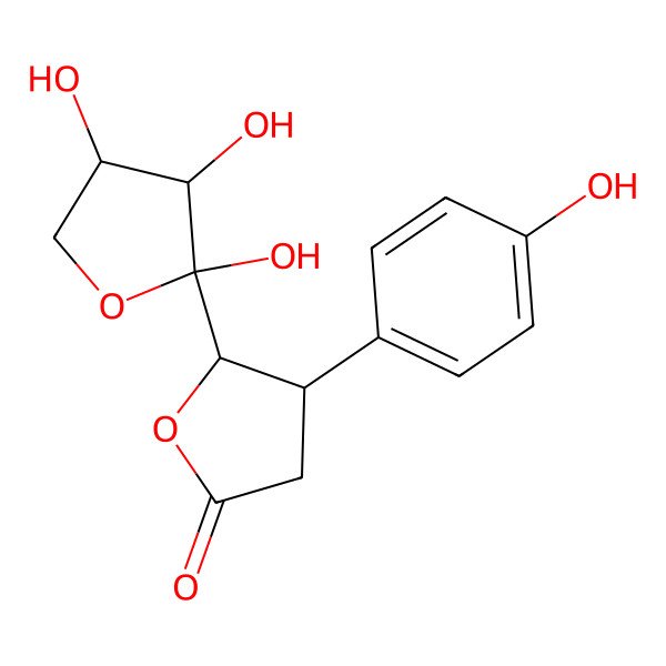 2D Structure of 4-(4-Hydroxyphenyl)-5-(2,3,4-trihydroxyoxolan-2-yl)oxolan-2-one