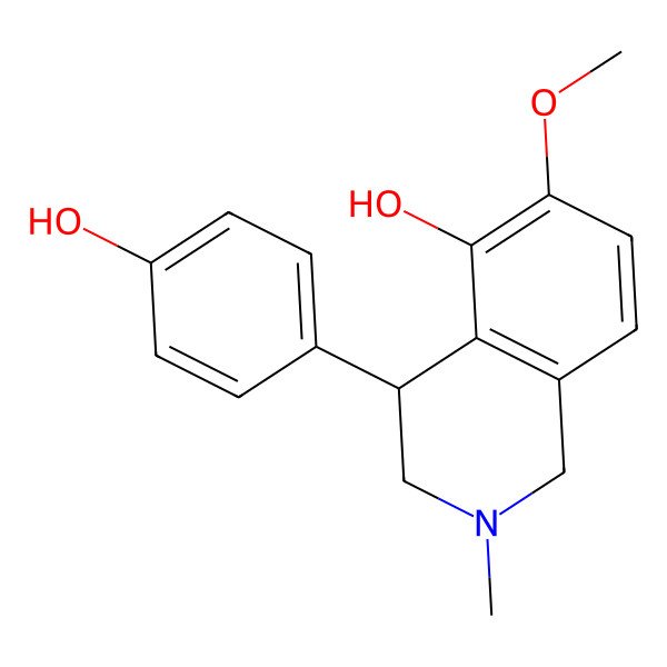 2D Structure of 4-(4-hydroxyphenyl)-6-methoxy-2-methyl-3,4-dihydro-1H-isoquinolin-5-ol