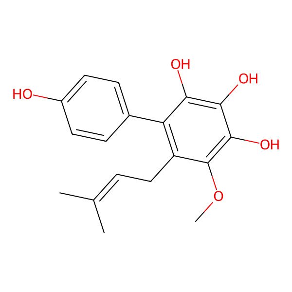 2D Structure of 4-(4-Hydroxyphenyl)-6-methoxy-5-(3-methylbut-2-enyl)benzene-1,2,3-triol