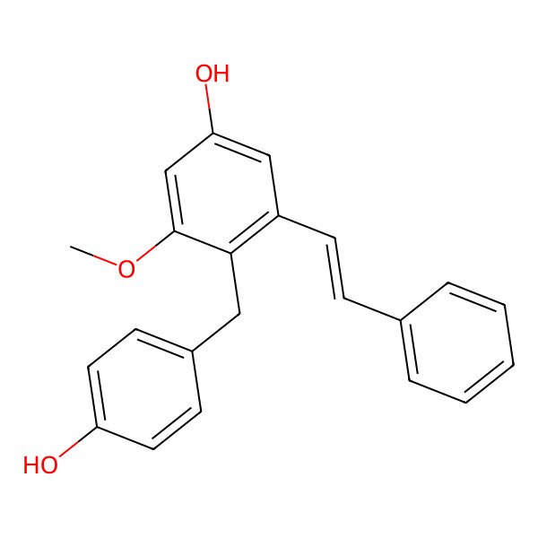 2D Structure of 4-[(4-Hydroxyphenyl)methyl]-3-methoxy-5-(2-phenylethenyl)phenol