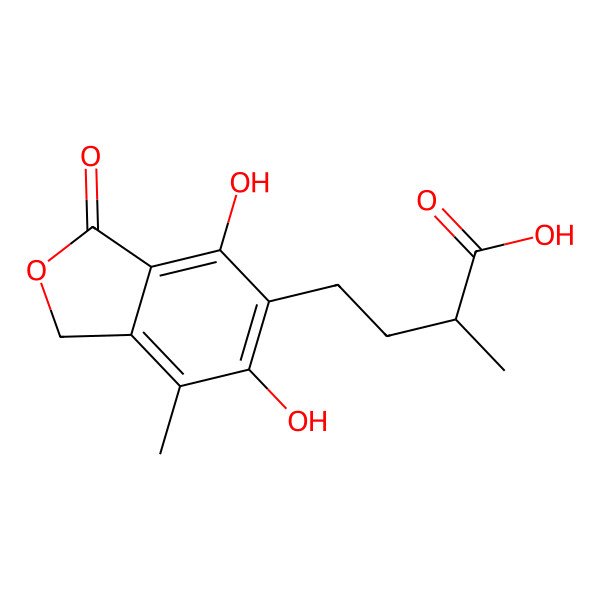 2D Structure of 4-(4,6-dihydroxy-7-methyl-3-oxo-1H-2-benzofuran-5-yl)-2-methylbutanoic acid