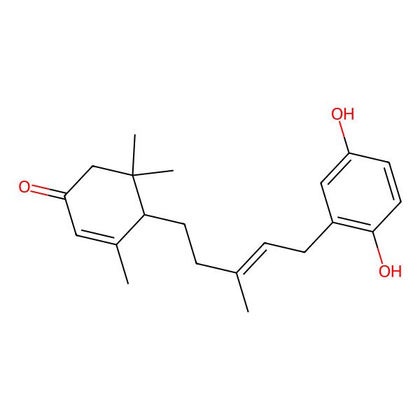 2D Structure of 4-[5-(2,5-Dihydroxyphenyl)-3-methylpent-3-enyl]-3,5,5-trimethylcyclohex-2-en-1-one