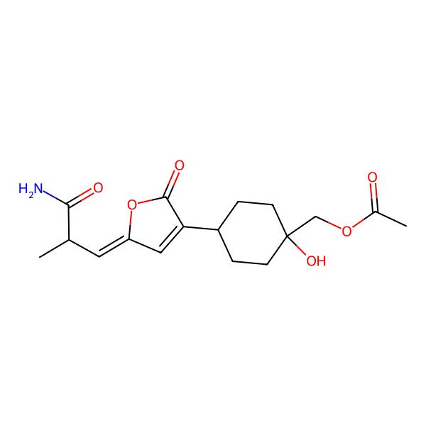 2D Structure of [4-[5-(3-Amino-2-methyl-3-oxopropylidene)-2-oxofuran-3-yl]-1-hydroxycyclohexyl]methyl acetate