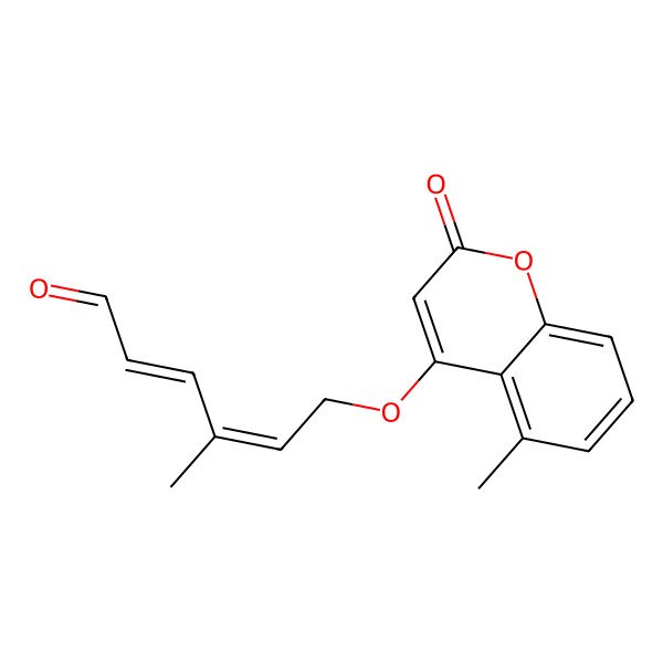 2D Structure of 4-[5-Formyl-3-methyl-pent-2E,4E-dien-1-yl]-5-methylcoumarin