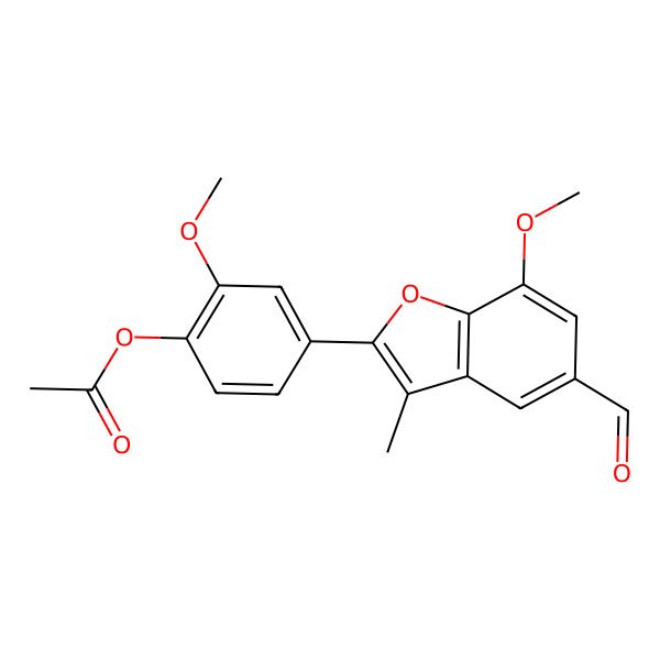 2D Structure of [4-(5-Formyl-7-methoxy-3-methyl-1-benzofuran-2-yl)-2-methoxyphenyl] acetate