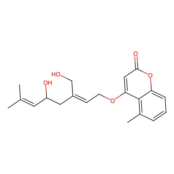 2D Structure of 4-[5-Hydroxy-3-(hydroxymethyl)-7-methylocta-2,6-dienoxy]-5-methylchromen-2-one