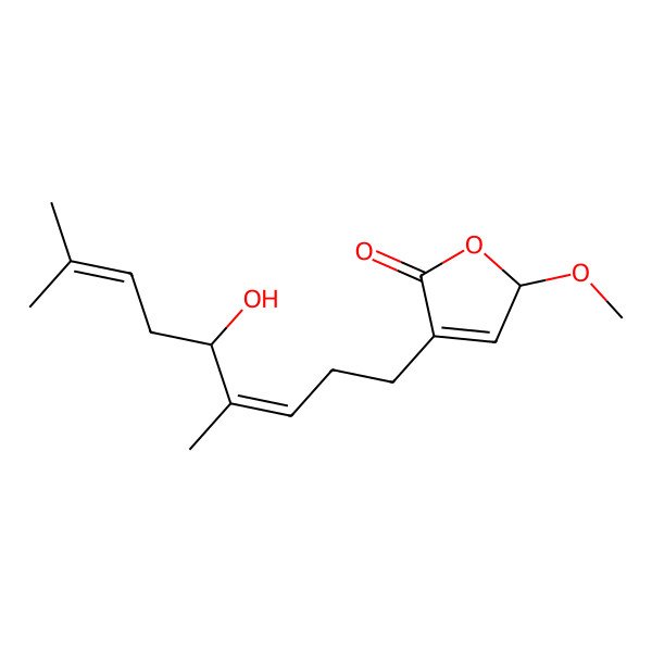2D Structure of 4-(5-hydroxy-4,8-dimethylnona-3,7-dienyl)-2-methoxy-2H-furan-5-one