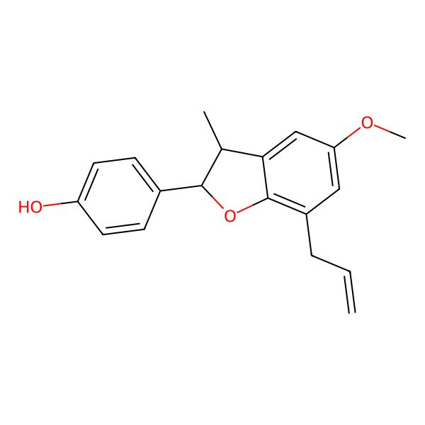 2D Structure of 4-(5-Methoxy-3-methyl-7-prop-2-enyl-2,3-dihydro-1-benzofuran-2-yl)phenol