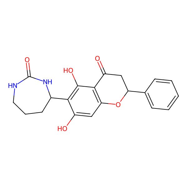 2D Structure of 4-(5,7-Dihydroxy-4-oxo-2-phenyl-2,3-dihydrochromen-6-yl)-1,3-diazepan-2-one 2D Structure of 4-(5,7-Dihydroxy-4-oxo-2-phenyl-2,3-dihydrochromen-6-yl)-1,3-diazepan-2-one