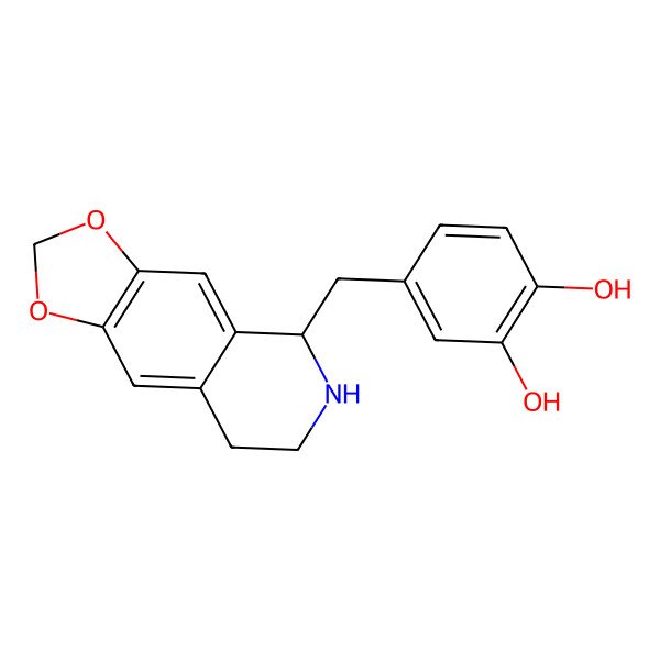 2D Structure of 4-[[(5S)-5,6,7,8-tetrahydro-[1,3]dioxolo[4,5-g]isoquinolin-5-yl]methyl]benzene-1,2-diol
