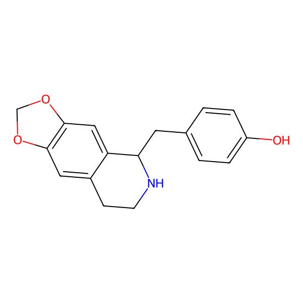 2D Structure of 4-[[(5S)-5,6,7,8-tetrahydro-[1,3]dioxolo[4,5-g]isoquinolin-5-yl]methyl]phenol