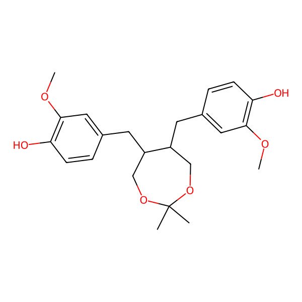2D Structure of 4-[[6-[(4-Hydroxy-3-methoxyphenyl)methyl]-2,2-dimethyl-1,3-dioxepan-5-yl]methyl]-2-methoxyphenol