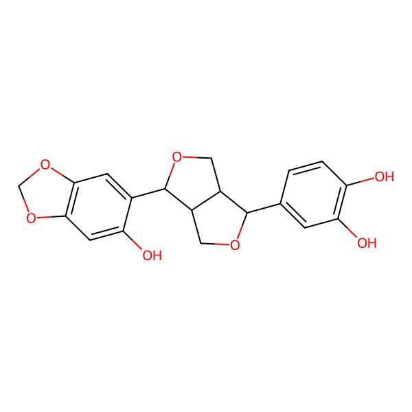 2D Structure of 4-[6-(6-Hydroxy-1,3-benzodioxol-5-yl)-1,3,3a,4,6,6a-hexahydrofuro[3,4-c]furan-3-yl]benzene-1,2-diol