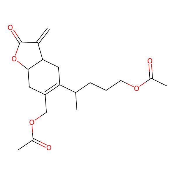 2D Structure of 4-[6-(Acetyloxymethyl)-3-methylidene-2-oxo-3a,4,7,7a-tetrahydro-1-benzofuran-5-yl]pentyl acetate