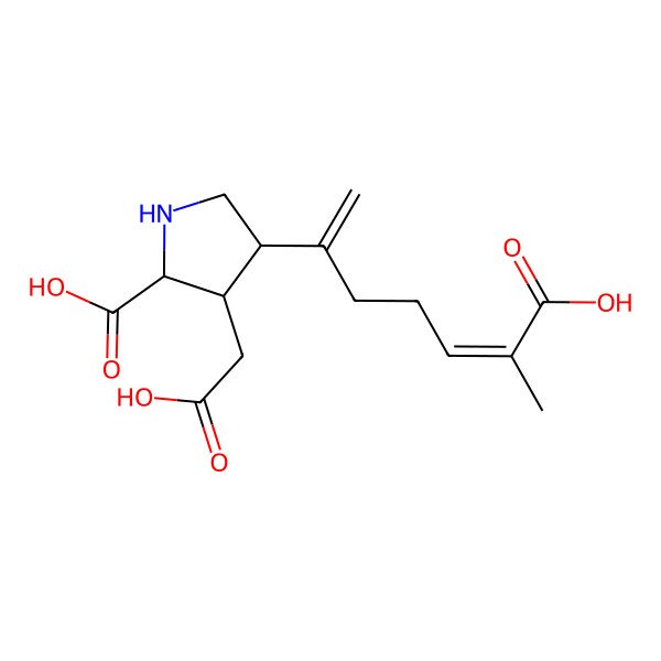 2D Structure of 4-(6-Carboxyhepta-1,5-dien-2-yl)-3-(carboxymethyl)pyrrolidine-2-carboxylic acid