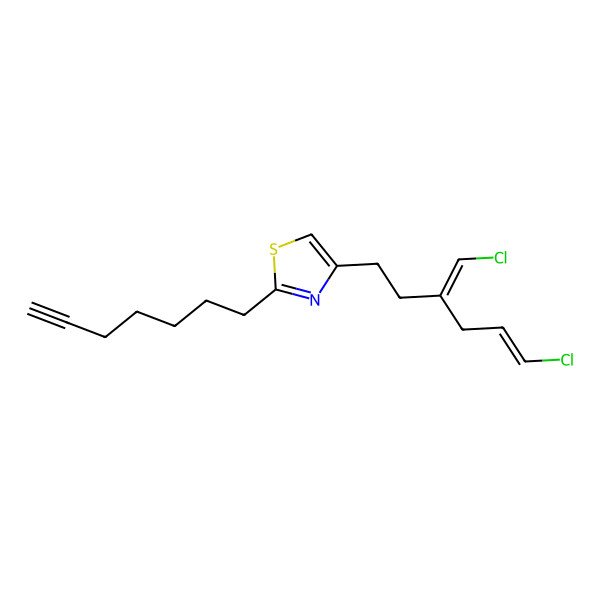 2D Structure of 4-[6-Chloro-3-(chloromethylidene)hex-5-enyl]-2-hept-6-ynyl-1,3-thiazole