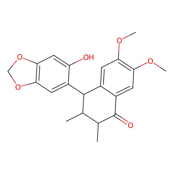 2D Structure of 4-(6-hydroxy-1,3-benzodioxol-5-yl)-6,7-dimethoxy-2,3-dimethyl-3,4-dihydro-2H-naphthalen-1-one