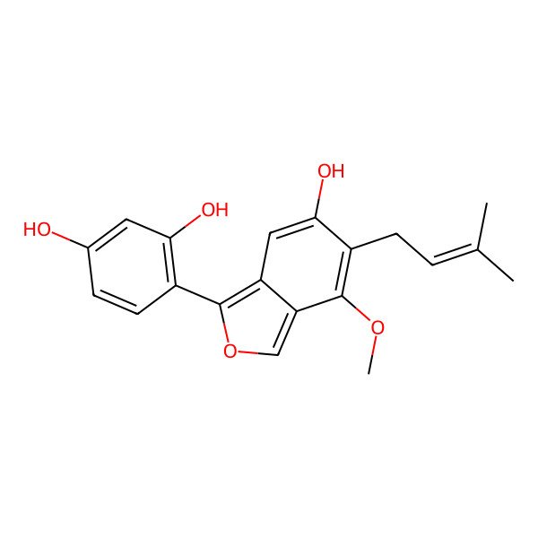 2D Structure of 4-[6-Hydroxy-4-methoxy-5-(3-methylbut-2-enyl)-2-benzofuran-1-yl]benzene-1,3-diol