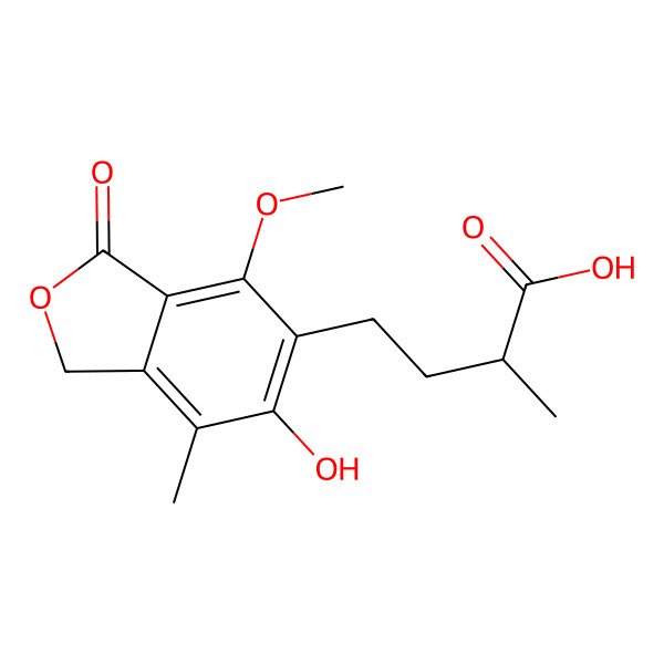 2D Structure of 4-(6-hydroxy-4-methoxy-7-methyl-3-oxo-1H-2-benzofuran-5-yl)-2-methylbutanoic acid