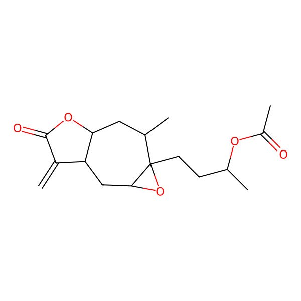 2D Structure of 4-(6-Methyl-11-methylidene-10-oxo-4,9-dioxatricyclo[6.3.0.03,5]undecan-5-yl)butan-2-yl acetate