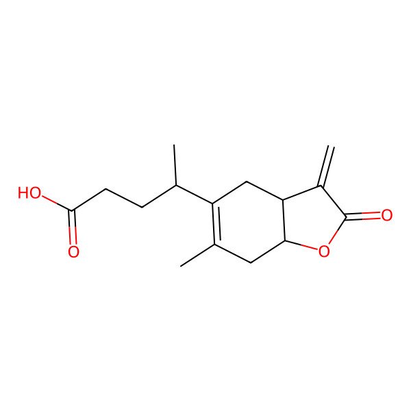 2D Structure of 4-(6-Methyl-3-methylidene-2-oxo-3a,4,7,7a-tetrahydro-1-benzofuran-5-yl)pentanoic acid 2D Structure of 4-(6-Methyl-3-methylidene-2-oxo-3a,4,7,7a-tetrahydro-1-benzofuran-5-yl)pentanoic acid