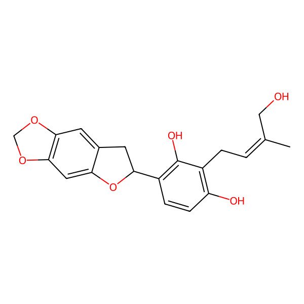 2D Structure of 4-(6,7-dihydrofuro[2,3-f][1,3]benzodioxol-6-yl)-2-[(E)-4-hydroxy-3-methylbut-2-enyl]benzene-1,3-diol
