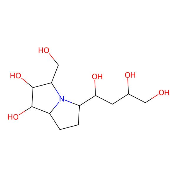 2D Structure of 4-[6,7-dihydroxy-5-(hydroxymethyl)-2,3,5,6,7,8-hexahydro-1H-pyrrolizin-3-yl]butane-1,2,4-triol