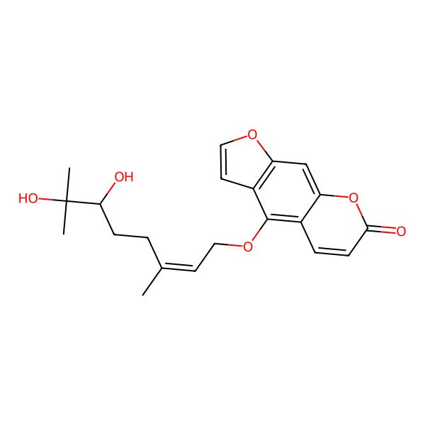 2D Structure of 4-[(6R)-6,7-dihydroxy-3,7-dimethyloct-2-enoxy]furo[3,2-g]chromen-7-one