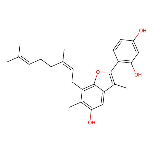 2D Structure of 4-[7-(3,7-Dimethylocta-2,6-dienyl)-5-hydroxy-3,6-dimethyl-1-benzofuran-2-yl]benzene-1,3-diol