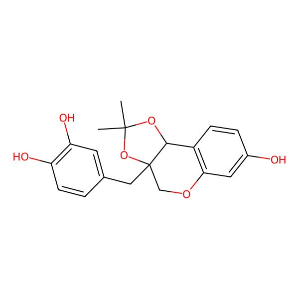 2D Structure of 4-[(7-Hydroxy-2,2-dimethyl-4,9b-dihydro-[1,3]dioxolo[4,5-c]chromen-3a-yl)methyl]benzene-1,2-diol