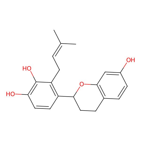 2D Structure of 4-(7-Hydroxy-3,4-dihydro-2H-chromen-2-yl)-3-(3-methylbut-2-enyl)benzene-1,2-diol