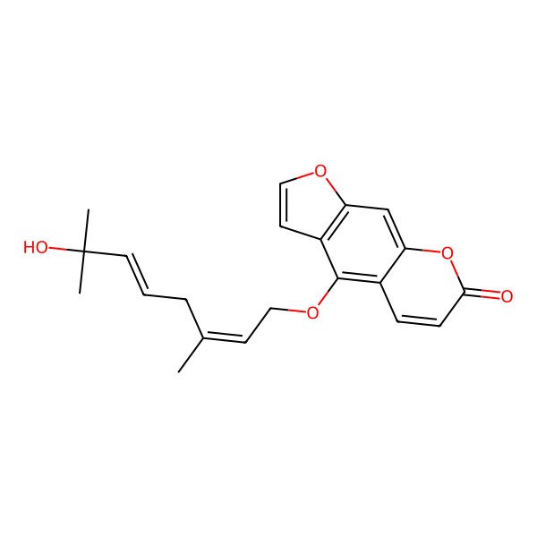 2D Structure of 4-{[(2E,5E)-7-hydroxy-3,7-dimethylocta-2,5-dien-1-yl]oxy}furo[3,2-g]chromen-7-one