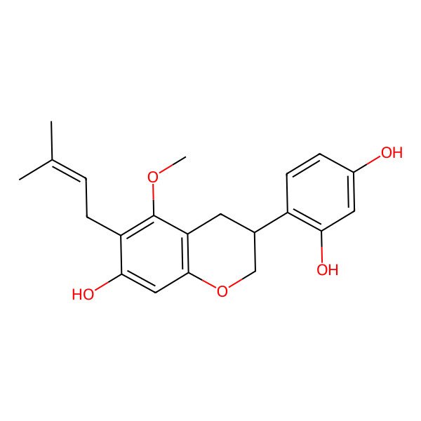 2D Structure of 4-[7-hydroxy-5-methoxy-6-(3-methylbut-2-enyl)-3,4-dihydro-2H-chromen-3-yl]benzene-1,3-diol