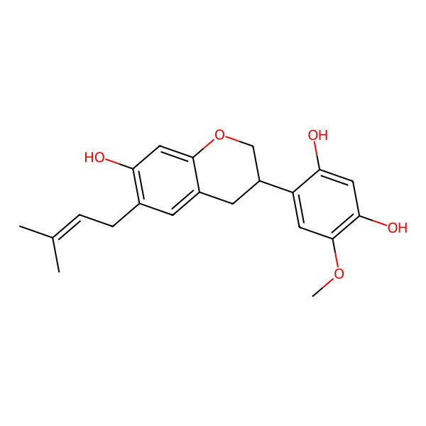 2D Structure of 4-[7-hydroxy-6-(3-methylbut-2-enyl)-3,4-dihydro-2H-chromen-3-yl]-6-methoxybenzene-1,3-diol