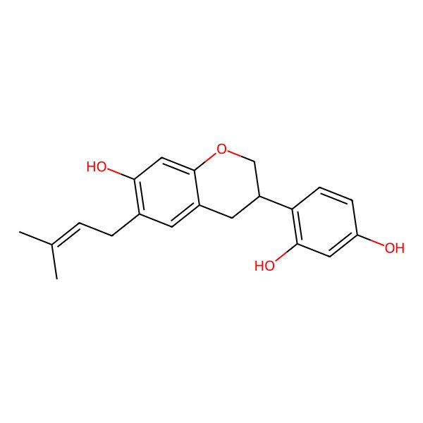 2D Structure of 4-[7-hydroxy-6-(3-methylbut-2-enyl)-3,4-dihydro-2H-chromen-3-yl]benzene-1,3-diol