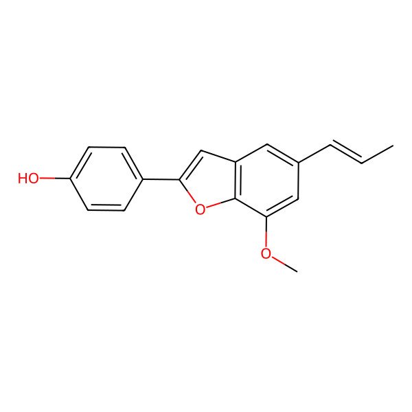 2D Structure of 4-(7-Methoxy-5-prop-1-enyl-1-benzofuran-2-yl)phenol